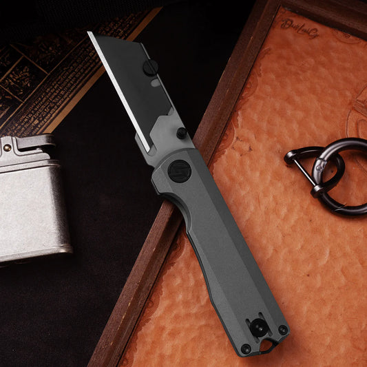 Olitans Ti Nova T078 - 2.68" Black Utility Blade, Dark Grey Stonewashed Titanium Handle