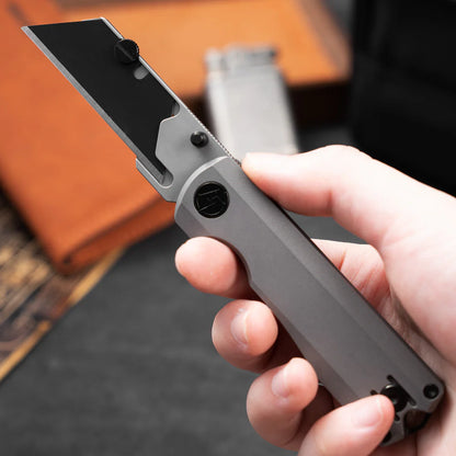 Olitans Ti Nova T078 - 2.68" Black Utility Blade, Dark Grey Stonewashed Titanium Handle