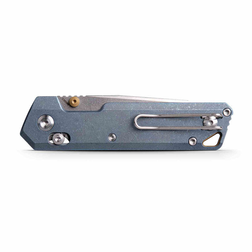 Vosteed Parallel A3504 - 2.9" S35VN Stonewash Blade, Blue Titanium Handle