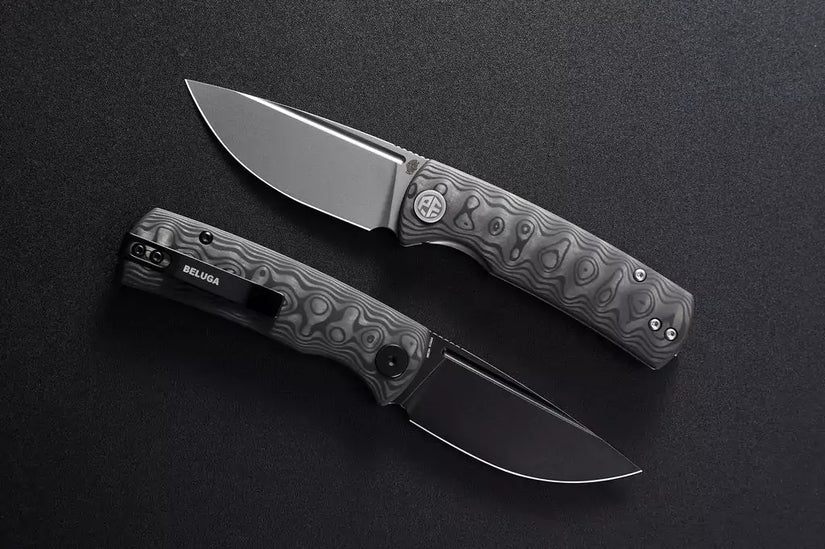 Petrified Fish Mini Beluga PFP01XCDW - 2.99" 14C28N Black Stonewash Blade, Carbon Fibre Handle