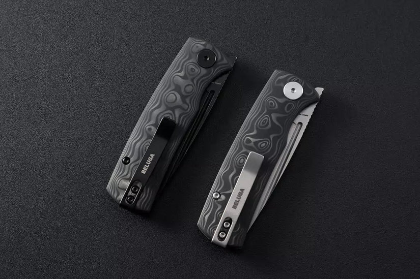 Petrified Fish Mini Beluga PFP01XCDW - 2.99" 14C28N Black Stonewash Blade, Carbon Fibre Handle