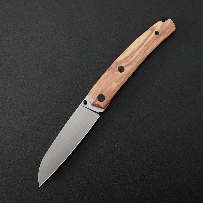 Petrified Fish Patte V2 PF719OWOS - 3.43" 14C28N Satin Blade, Olive Wood Handle