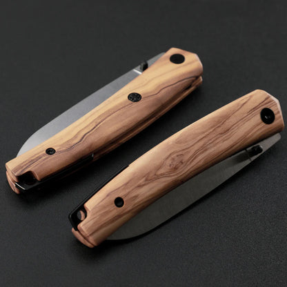 Petrified Fish Patte V2 PF719OWOS - 3.43" 14C28N Satin Blade, Olive Wood Handle