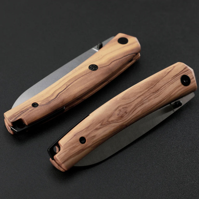 Petrified Fish Patte V2 PF719OWOS - 3.43" 14C28N Satin Blade, Olive Wood Handle