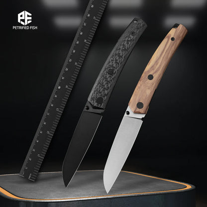 Petrified Fish Patte V2 PF719OWOS - 3.43" 14C28N Satin Blade, Olive Wood Handle