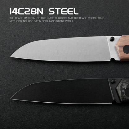 Petrified Fish Patte V2 PF719OWOS - 3.43" 14C28N Satin Blade, Olive Wood Handle