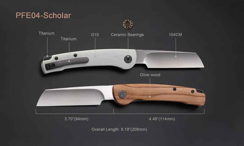 Petrified Fish Scholar PFE04WO - 154CM Satin Blade, Olive Wood Handle