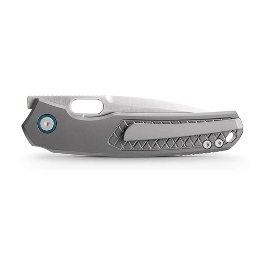 Vosteed Psyop A2202 - 3.32" Elmax Satin Blade, Titanium Patterned Handle