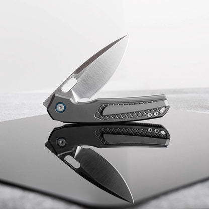 Vosteed Psyop A2202 - 3.32" Elmax Satin Blade, Titanium Patterned Handle
