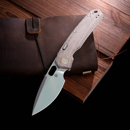 Vosteed Psyop A2210 - 3.32" Elmax Stonewashed Blade, Norplex UltreX Natural Micarta Handle