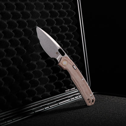 Vosteed Psyop A2210 - 3.32" Elmax Stonewashed Blade, Norplex UltreX Natural Micarta Handle