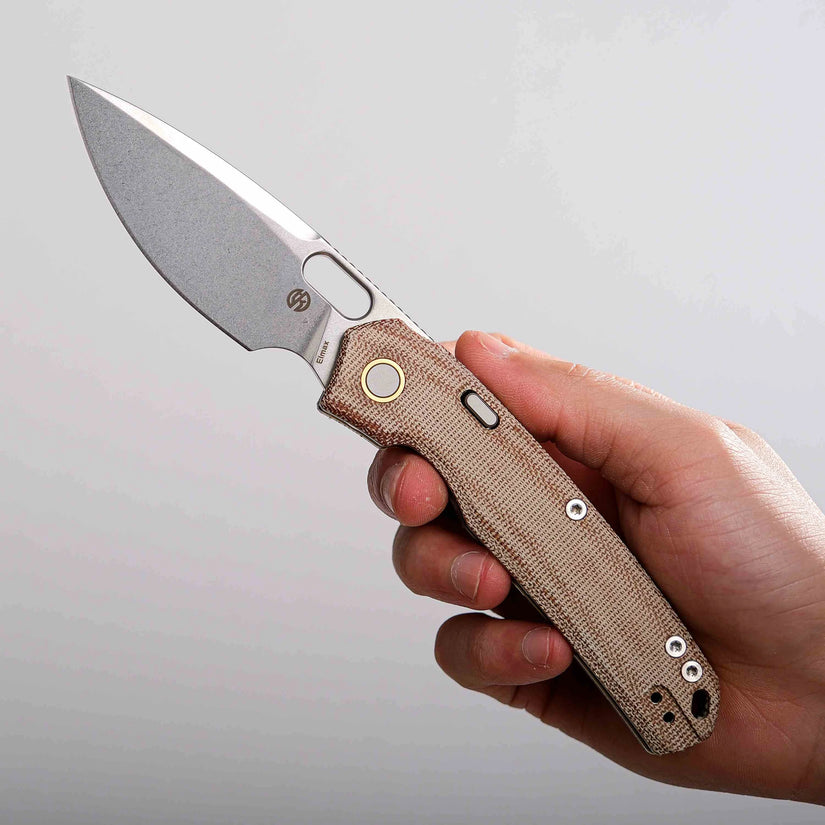 Vosteed Psyop A2210 - 3.32" Elmax Stonewashed Blade, Norplex UltreX Natural Micarta Handle