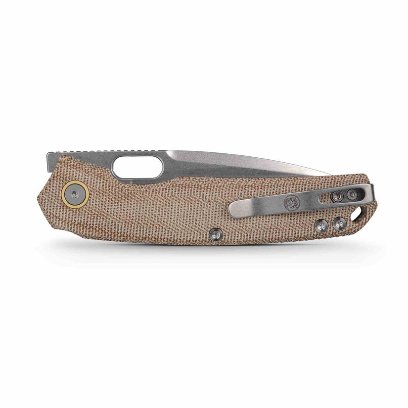 Vosteed Psyop A2210 - 3.32" Elmax Stonewashed Blade, Norplex UltreX Natural Micarta Handle