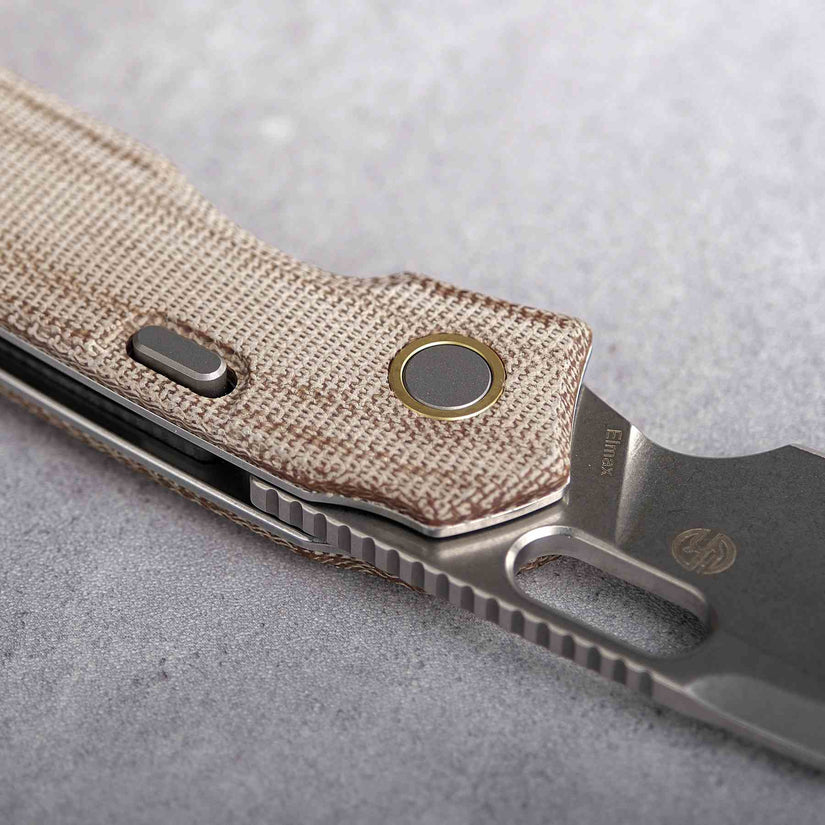 Vosteed Psyop A2210 - 3.32" Elmax Stonewashed Blade, Norplex UltreX Natural Micarta Handle
