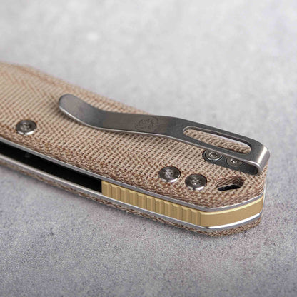 Vosteed Psyop A2210 - 3.32" Elmax Stonewashed Blade, Norplex UltreX Natural Micarta Handle