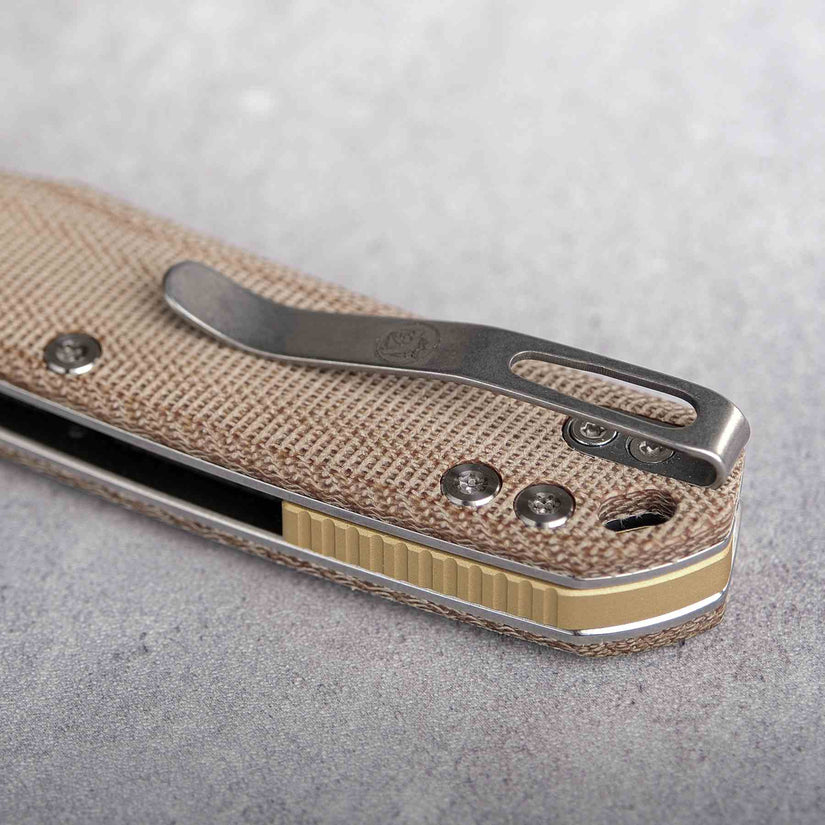 Vosteed Psyop A2210 - 3.32" Elmax Stonewashed Blade, Norplex UltreX Natural Micarta Handle
