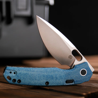 Vosteed Psyop A2214 - 3.32" Elmax Satin Blade, Norplex UltreX Blue Micarta Handle
