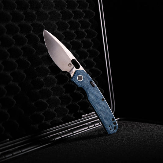 Vosteed Psyop A2214 - 3.32" Elmax Satin Blade, Norplex UltreX Blue Micarta Handle