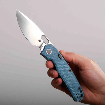 Vosteed Psyop A2214 - 3.32" Elmax Satin Blade, Norplex UltreX Blue Micarta Handle