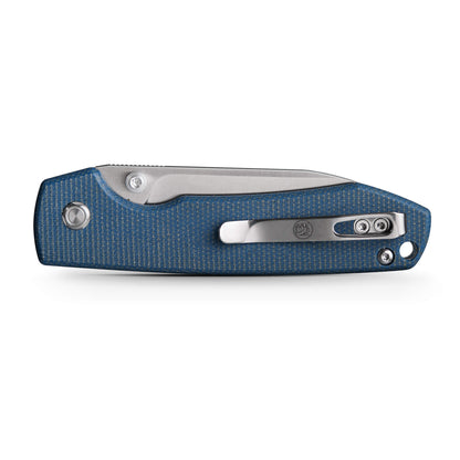Vosteed Raccoon Top Liner Lock A2905 - 3.25" 14C28N Satin Blade, Blue Micarta Handle