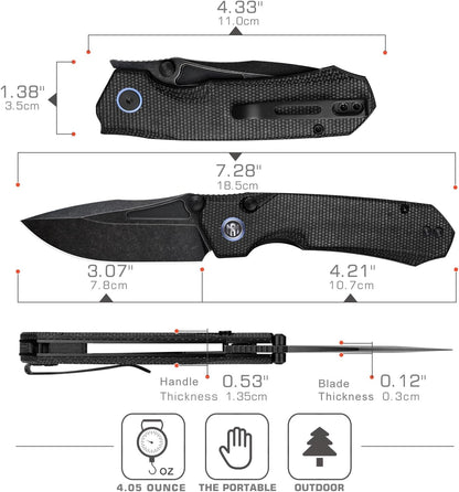 Remette RT-Rhino - 3.07" 14C28N Black Stonewashed Blade, Black Micarta Handle