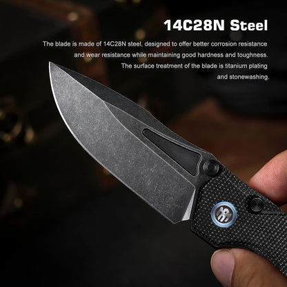 Remette RT-Rhino - 3.07" 14C28N Black Stonewashed Blade, Black Micarta Handle