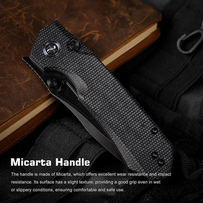 Remette RT-Rhino - 3.07" 14C28N Black Stonewashed Blade, Black Micarta Handle