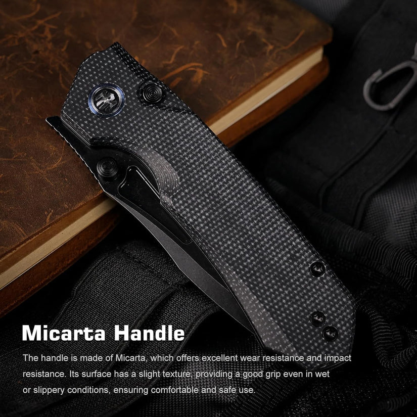 Remette RT-Rhino - 3.07" 14C28N Black Stonewashed Blade, Black Micarta Handle