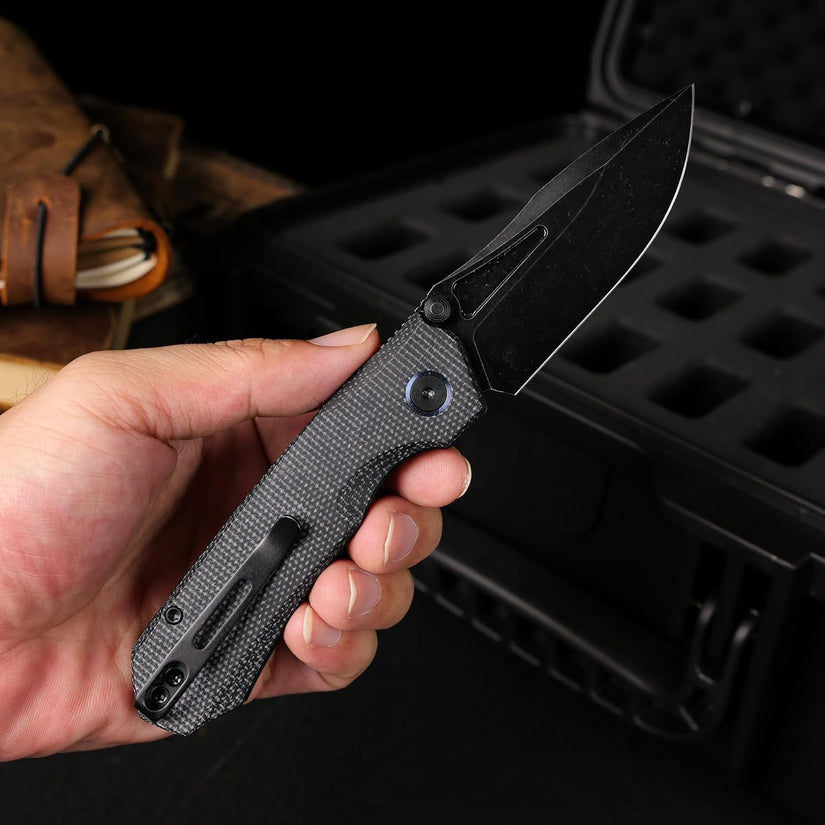 Remette RT-Rhino - 3.07" 14C28N Black Stonewashed Blade, Black Micarta Handle