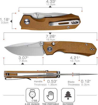 Remette RT-Rhino - 3.07" 14C28N Sandblasted Blade, Brown Micarta Handle