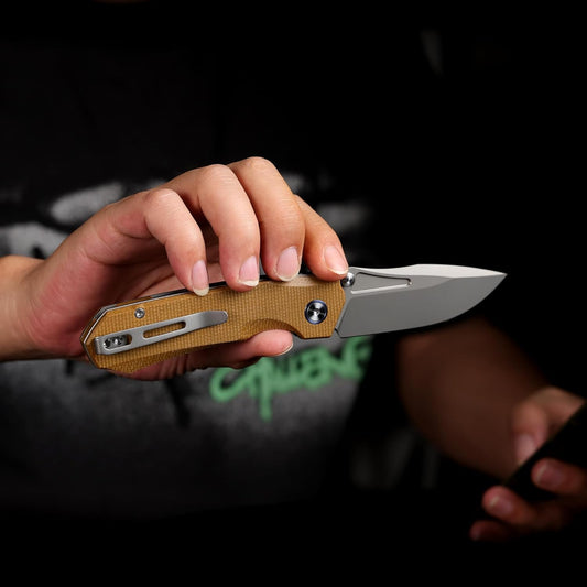Remette RT-Rhino - 3.07" 14C28N Sandblasted Blade, Brown Micarta Handle