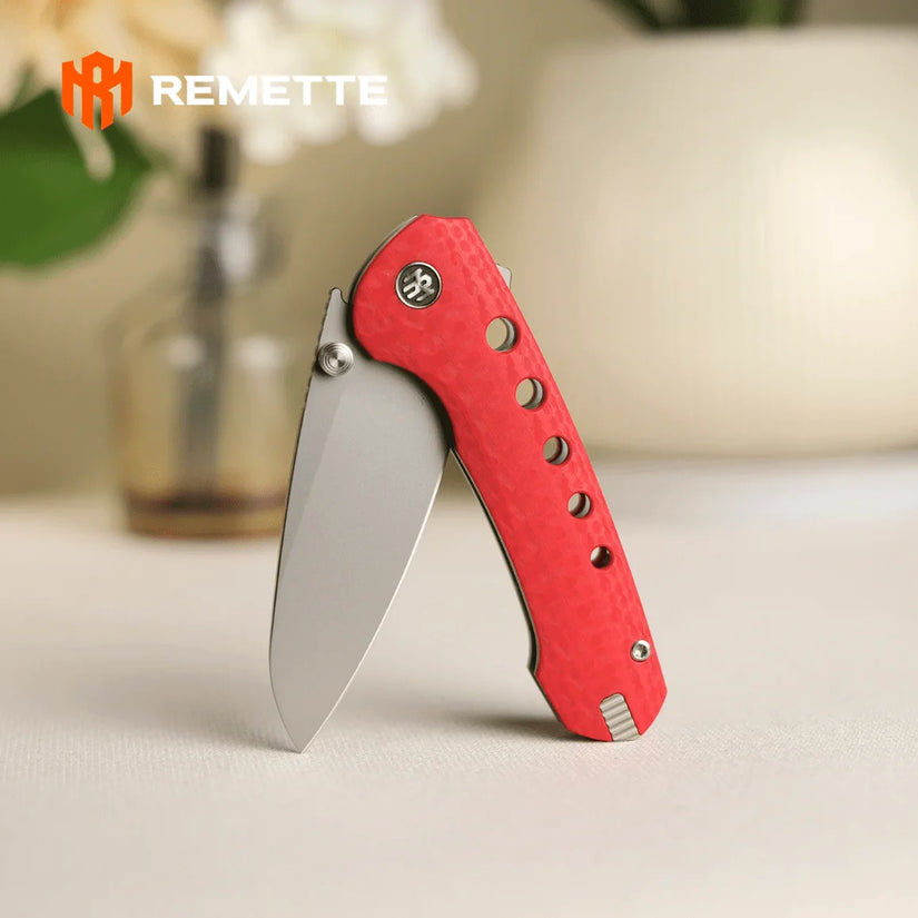 Remette RT-Bee - 2.8" 14C28N Sandblasted Blade, Red G10 Handle and Titanium Toothpick