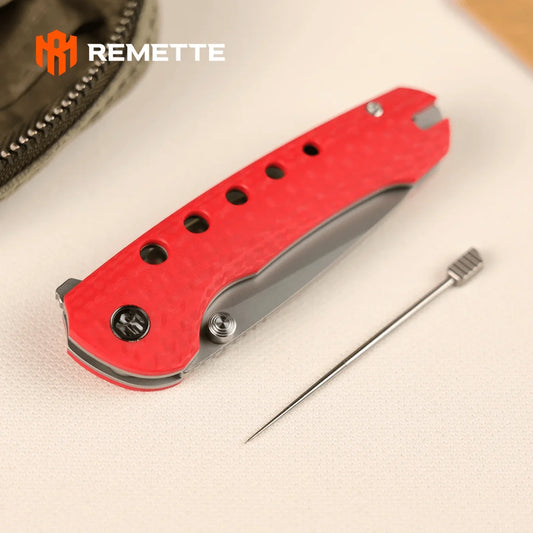 Remette RT-Bee - 2.8" 14C28N Sandblasted Blade, Red G10 Handle and Titanium Toothpick