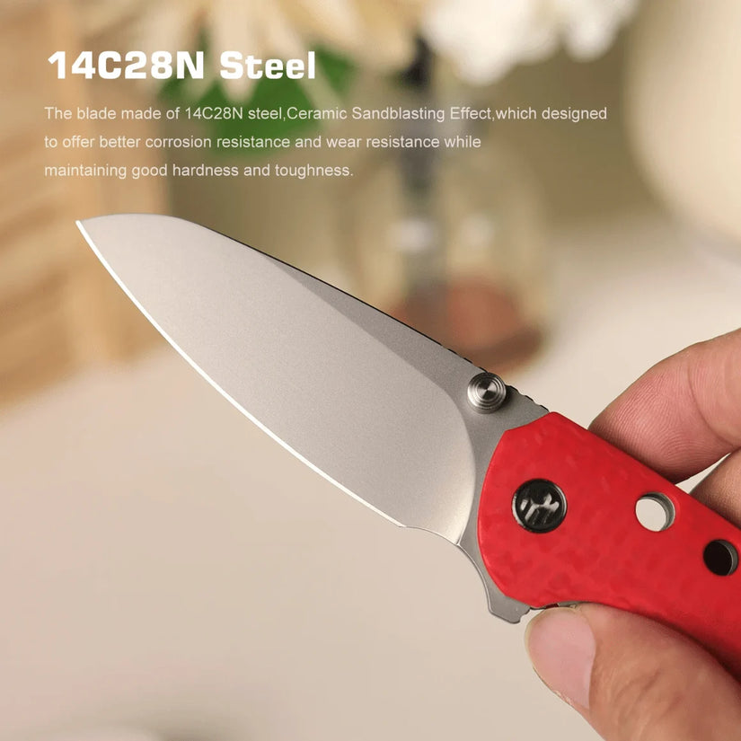 Remette RT-Bee - 2.8" 14C28N Sandblasted Blade, Red G10 Handle and Titanium Toothpick