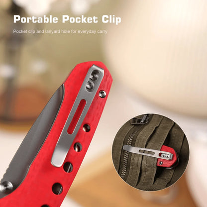 Remette RT-Bee - 2.8" 14C28N Sandblasted Blade, Red G10 Handle and Titanium Toothpick