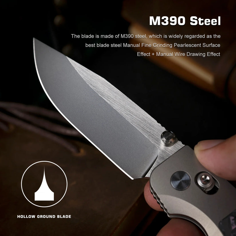 Remette RT-Aurora - 2.75" M390 Satin Blade, Pink Carbon Fibre Titanium Handle. AURA-P