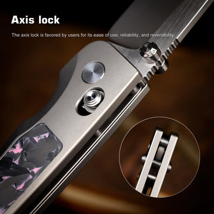 Remette RT-Aurora - 2.75" M390 Satin Blade, Pink Carbon Fibre Titanium Handle. AURA-P
