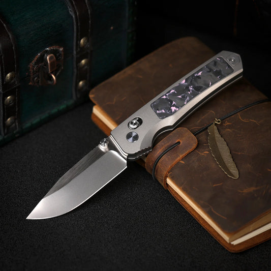 Remette RT-Aurora - 2.75" M390 Satin Blade, Pink Carbon Fibre Titanium Handle. AURA-P