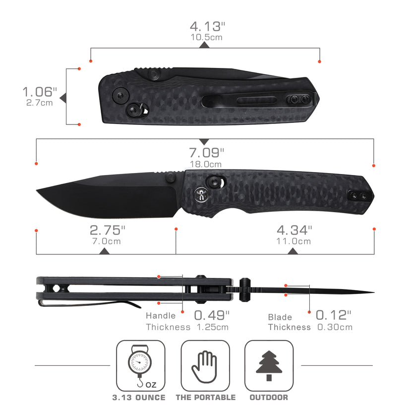 Remette RT-Aurora - 2.75" 14C28N Black Blade, Black Raindrop G10 Handle. AURA-G2