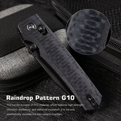 Remette RT-Aurora - 2.75" 14C28N Black Blade, Black Raindrop G10 Handle. AURA-G2