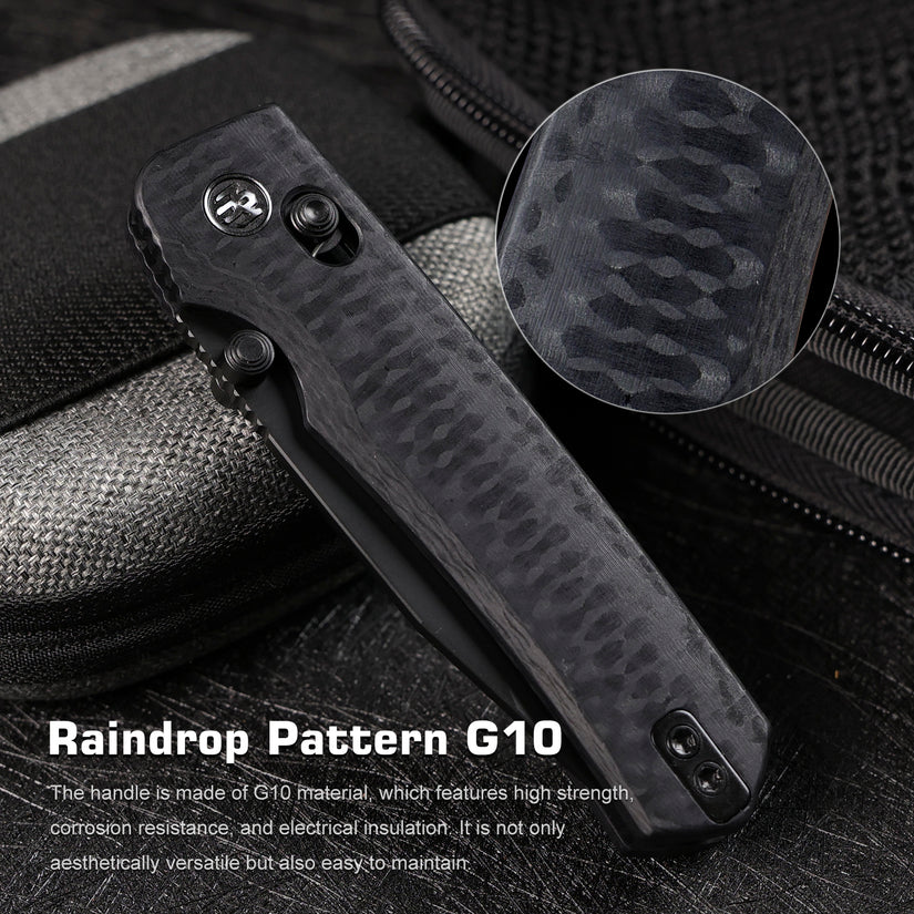 Remette RT-Aurora - 2.75" 14C28N Black Blade, Black Raindrop G10 Handle. AURA-G2