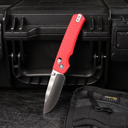 Remette RT-Aurora - 2.75" 14C28N Sandblasted Blade, Red Raindrop G10 Handle. AURA-G4
