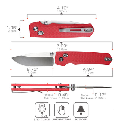 Remette RT-Aurora - 2.75" 14C28N Sandblasted Blade, Red Raindrop G10 Handle. AURA-G4