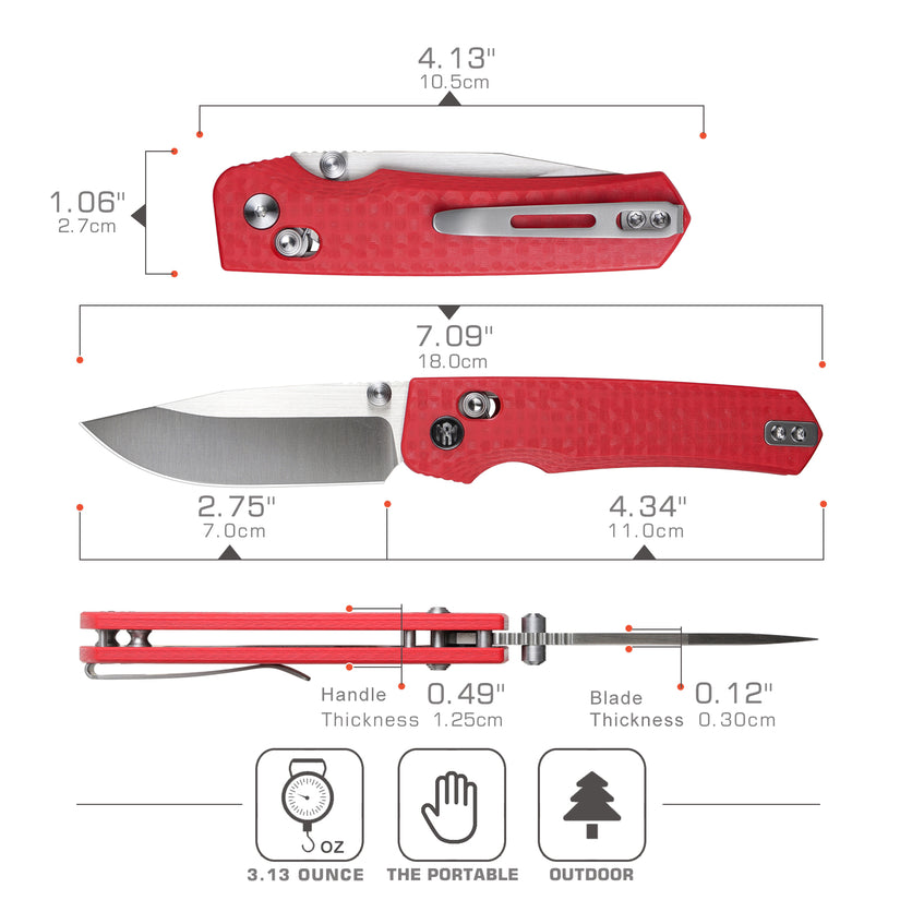 Remette RT-Aurora - 2.75" 14C28N Sandblasted Blade, Red Raindrop G10 Handle. AURA-G4