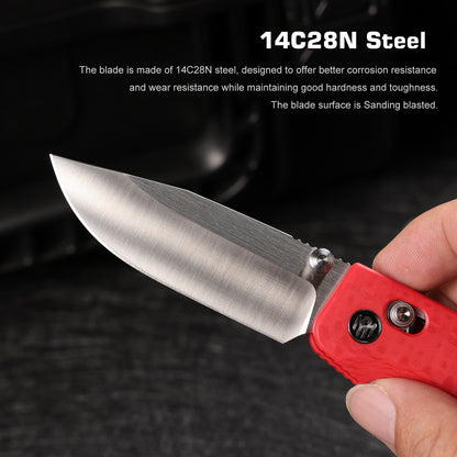 Remette RT-Aurora - 2.75" 14C28N Sandblasted Blade, Red Raindrop G10 Handle. AURA-G4