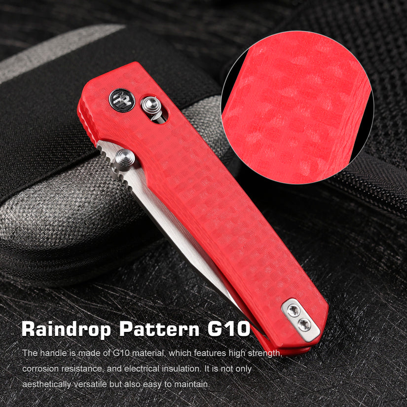 Remette RT-Aurora - 2.75" 14C28N Sandblasted Blade, Red Raindrop G10 Handle. AURA-G4