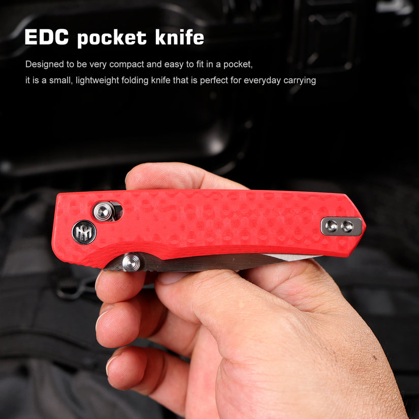 Remette RT-Aurora - 2.75" 14C28N Sandblasted Blade, Red Raindrop G10 Handle. AURA-G4