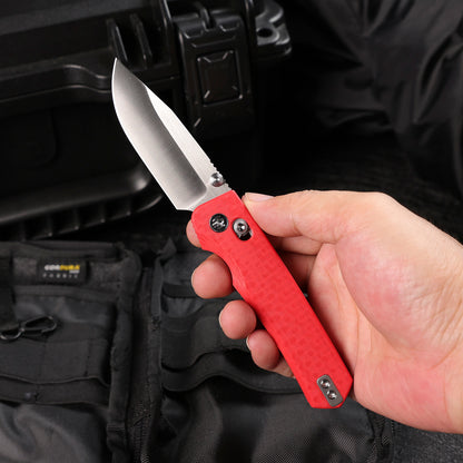 Remette RT-Aurora - 2.75" 14C28N Sandblasted Blade, Red Raindrop G10 Handle. AURA-G4
