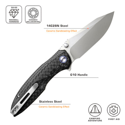 Remette RT-Cool Whale - 3.15" 14C28N Sandblasted Blade, Black G10 Handle, Button Liner Lock