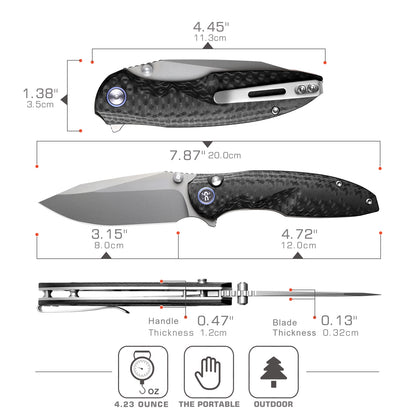 Remette RT-Cool Whale - 3.15" 14C28N Sandblasted Blade, Black G10 Handle, Button Liner Lock